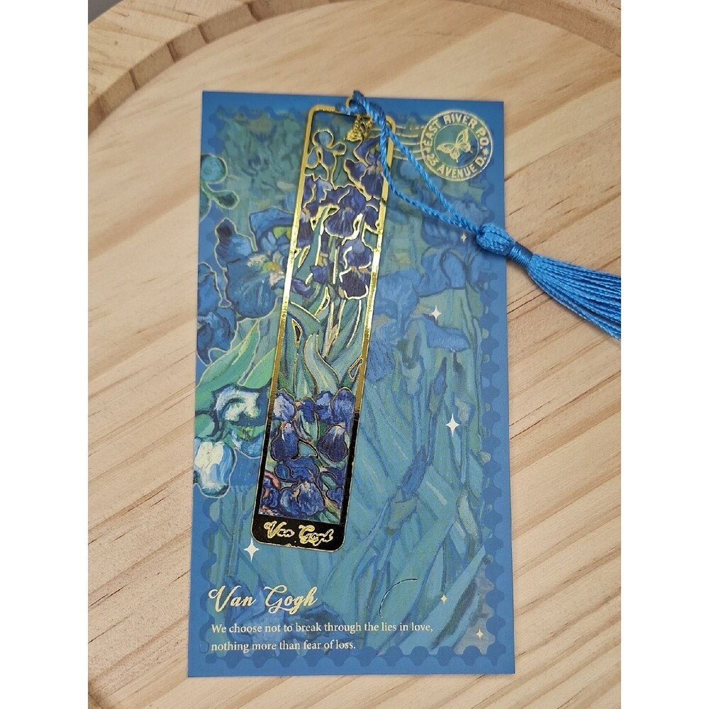Van Gogh Blue Floral Tassel Bookmark with Gold Accent